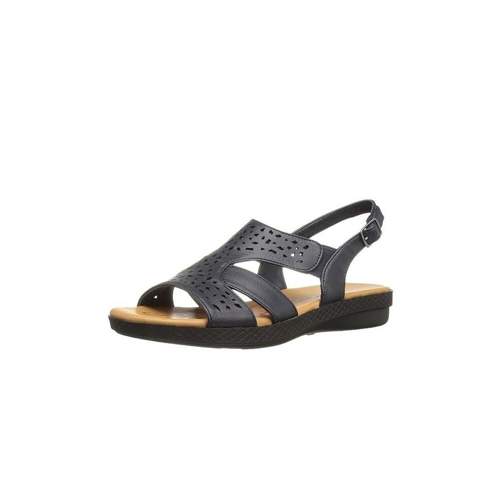 Easy Street Womens 9 M Navy Bolt Faux Leather Flat Sandals NIB QD1